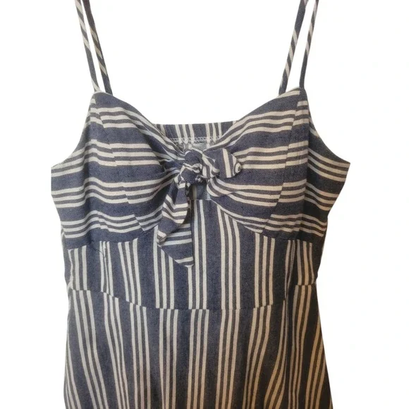 Womens Hickory Stripe Sweetheart Spaghetti Strap Babydoll Mini Dress Size M - Picture 2 of 6